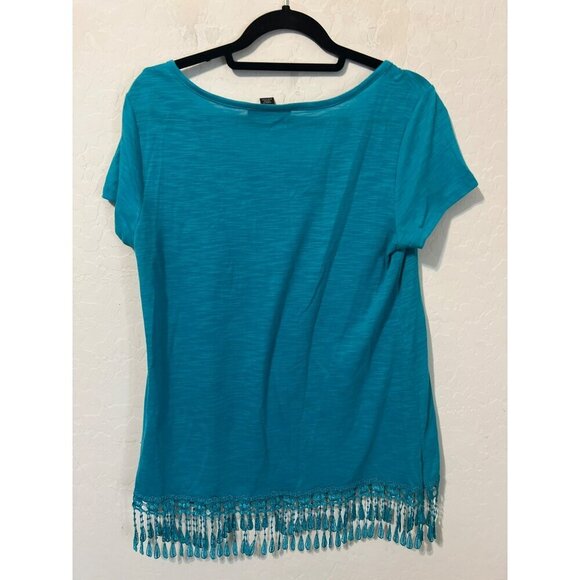 Style & Co Turquoise Sz M Fringe Detail Cover Up T Shirt Wake Me Up For Summer - Picture 6 of 8